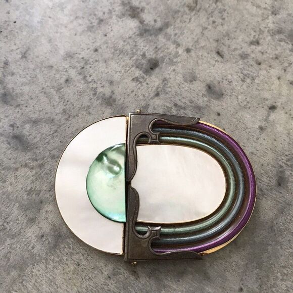 Langani Mother Of Pearl Art Deco Brooch Pin Oblong Antique Rare Vintage - Picture 2 of 9